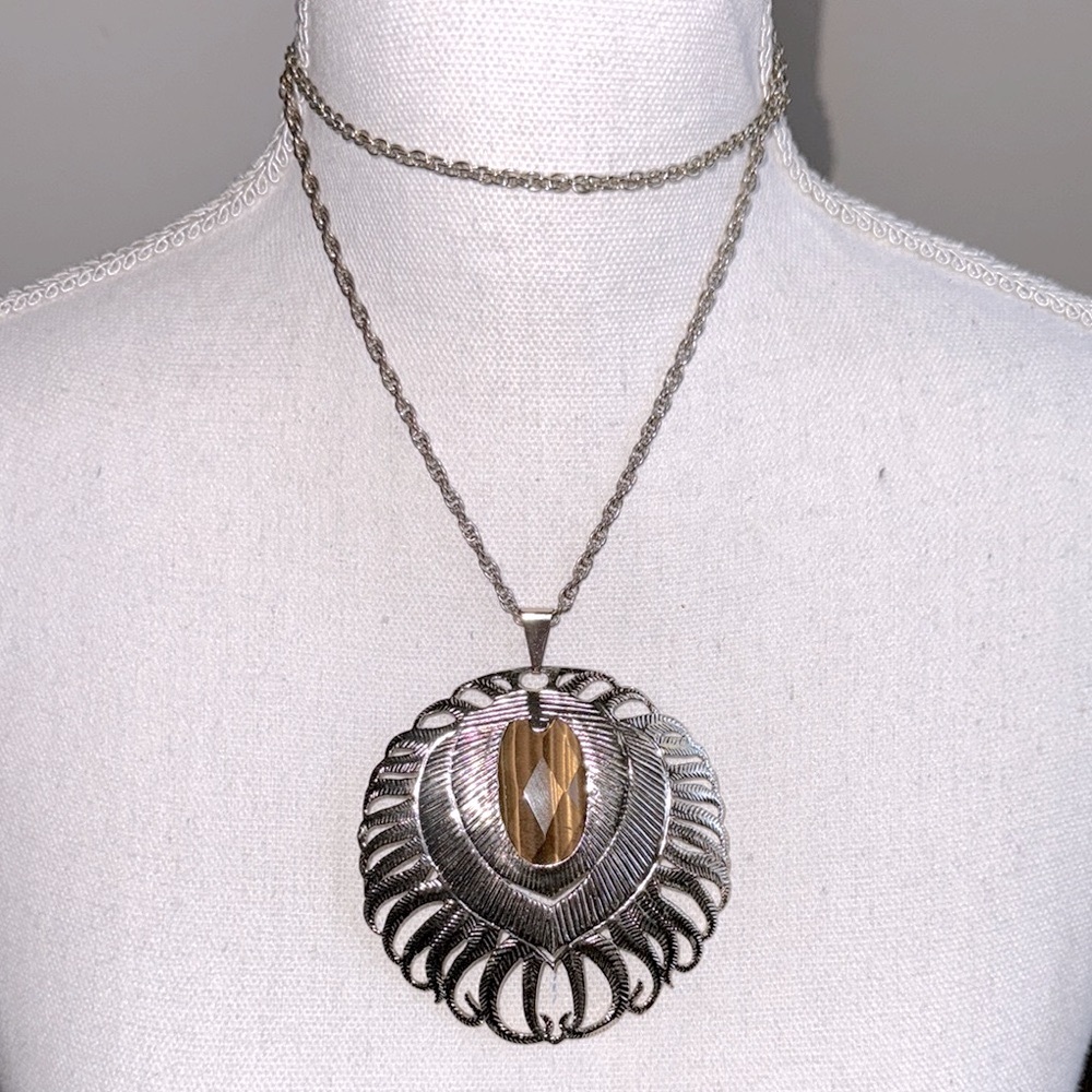 Vintage Kendra Scott Large Pendant Necklace  Lennox Tigers Eye